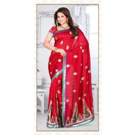 Divine Red Embroidered Saree